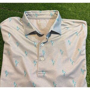 Johnnie O polo mens large gray blue lightweight breathable flamingo print RK